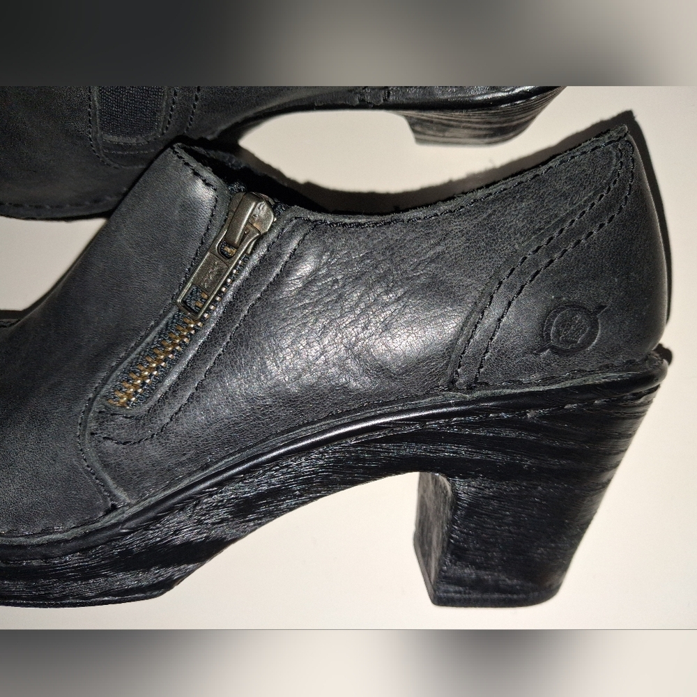 BORN Genuine SOFT Leather Clog Shoes - Black Slip On Side Zipper Womens Size 7.5 - Picture 5 of 16